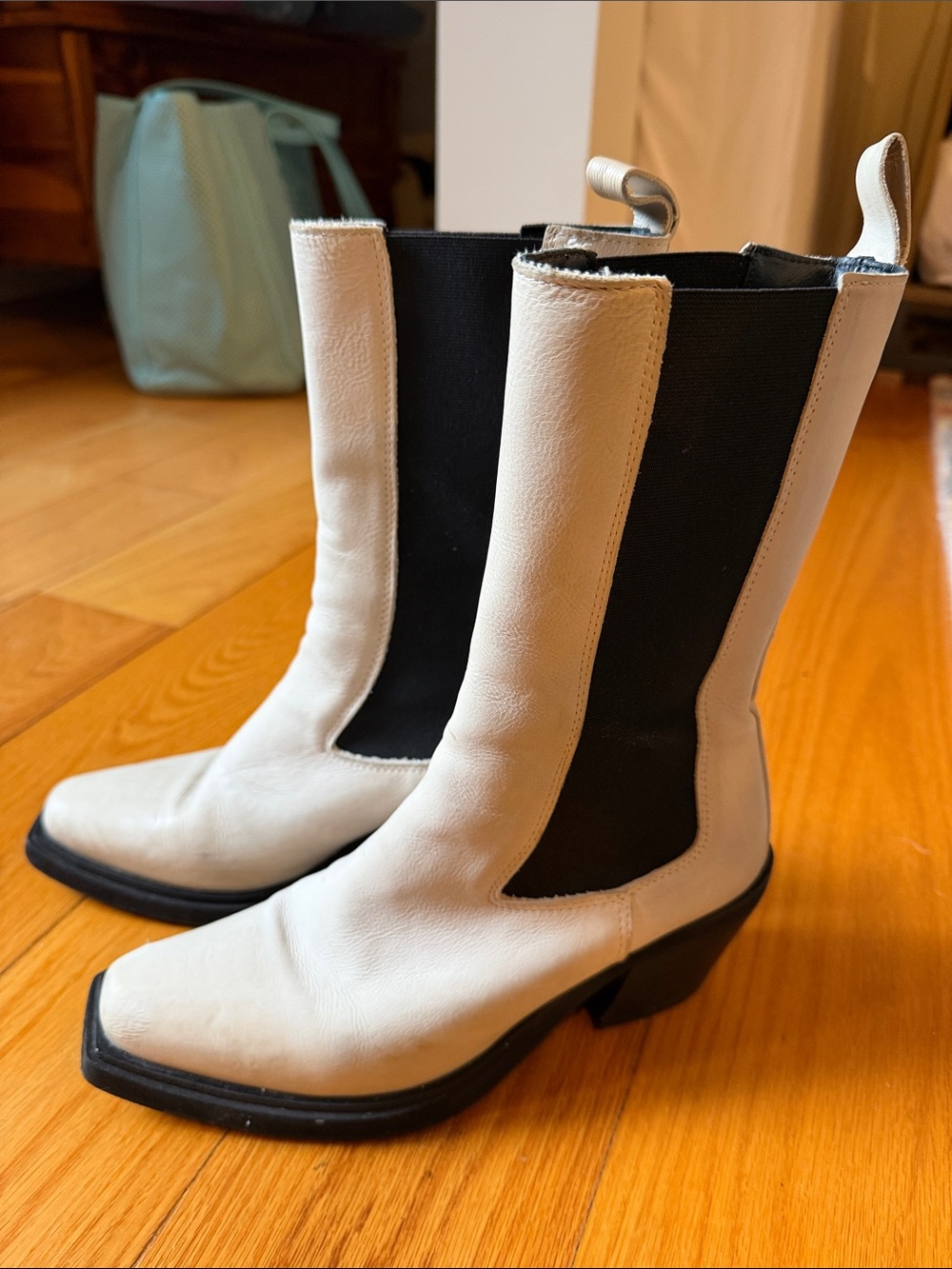 Classic White and Black Chelsea Western Boots - Women's